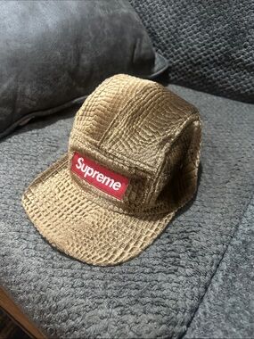 SupremeRare older  Tan Corduroy Five-Panel Cap with Red Logo Patch